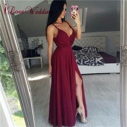 2018 Hot New Boda Dama de honor Vestidos Una línea Sexy V Vino Vino Rojo Piso de gasa Longitud Barato Largo Junior Dama de honor Bata 2018 Hot New Boda Dama de honor Vestidos Una línea Sexy V Vino Vino Rojo Piso de gasa Longitud Barato Largo Junior Dama de honor Bata