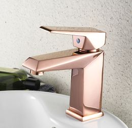Bathroom Mini Stylish Elegant Basin Faucet Single Handle Rose Gold Sink Faucets Mixer Tap Square Shape Ceramic Valve