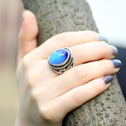 New Design Antique Silver Plated Colour Change Mood Stone Ring Size 7 8 9 for Womens Gift