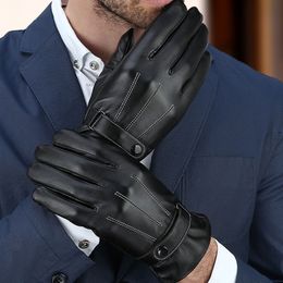 Popular Men Women Screen Touch Black Leather Waterproof Warm Gloves for Gift