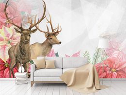 Custom Photo Wallpaper Beautiful deer flower Wall Murals For Living Room Bedroom Modern KTV Office Hotel TV Wallpaper Painting