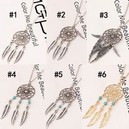 Hot Fashion Dream Catchers choker necklaces silver&Gold tassel wings feather leaf turquoise pendant necklace for women's Fashion Jewellery