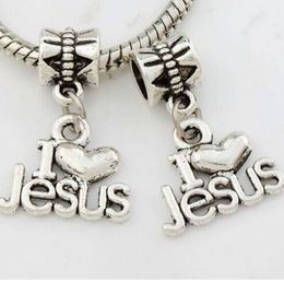 100Pcs/lot I Love Jesus Charms Big Hole beads Dangle Charms For Jewellery Making findings 24x16mm