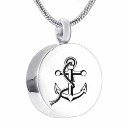 anchor Stainless Steel Round Shape Cremation Urn Necklace Locket Pendant Ash Jewellery for Men Women