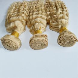 fashional Colour blonde 613 deep wave human hair bundles 100 unprocessed brazilian remy hair 100gr piece 3 bundles lot drop shipping