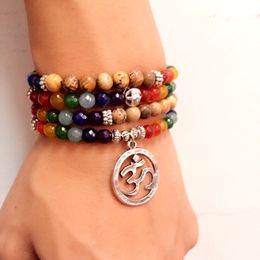 7 Chakra Healing Balance Bracelet Picture Stone Gem Yoga Reiki Prayer Stone Charm 108 Bead 6mm Bracelets Multilayer Bangle Women Men Jewelry