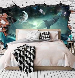 Custom 3D painting of sea whale shark starry sky on the background wall