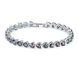 3PCS / LOT Luckyshine Hot sell fashion 925 sterling silver newest natural Heart Fire Mystic Topaz gemstone chain bracelets