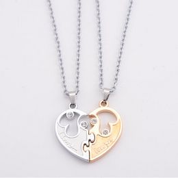 Engrave Heart Crystal Pendant Necklace Letter Matching CZ Couple Lovers Necklaces Women Men Chain Elegant Love Jewellery 2 Pcs/Set