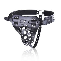 Black pu-leather male chastity belt panties fetish bondage locking device Man G94.