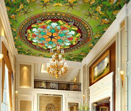 3d ceiling Murals wallpaper Dream fresh delicate green mandala circle leaf pattern zenith painting