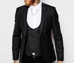 New Arrival Black Groom Tuxedos Peak Lapel One Button Centre Vent Man Wedding Suit Men Business Dinner Prom Blazer(Jacket+Pants+Tie+Vest)389