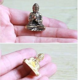 Mini Portable Vintage Brass Buddha Statue Pocket Sitting Buddha Figure Sculpture Home Office Desk Decorative Ornament Toy Gift