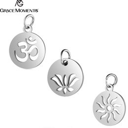 10pcs/Lot 316L Stainless Steel Charms Silver Color Cut Out OM Yoga Lotus Sun Charms Pendants for Jewelry Making DIY Handmade