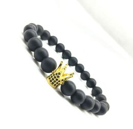 JLN Natural Lava Crown Bracelet Imperial King Charm Picture Jasper Agate Crystal Stone Power Beads Stretch Bracelets For Men Women Jewellery