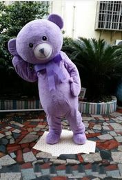 2018 High quality Adult Cute BRAND Cartoon Lovely Hot Purple Bear Mascot Costume Fancy Dress
