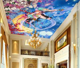 3d wallpaper for ceiling Aestheticism art Multicoloured flowers Chang'e beauty of the moon Beauty ceiling painting