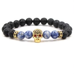 8 Options Skeleton Charm CZ Skull Head Bracelet Lava Stone DIY Aromatherapy Essential Oil Perfume Diffuser Bracelets Jewellery