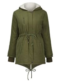 Women's Hoodies & Sweatshirts Army Green Coat Winter Coat Zipper Long Sleeve Hooded Casual Female Lace Up Tops