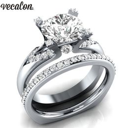 Vecalon 3 Colours Birthstone Female ring Silver Colour crystal Cz Engagement wedding band ring For women Dropshipping Jewellery