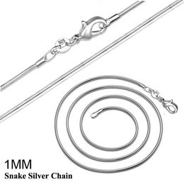 seller high quality 925 sterling silver plated 1mm flash snake chain necklace charm unisex