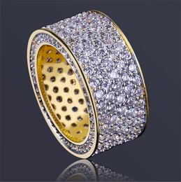 Gold 360 Iced Out Cubic Zirconia Micro Pave Bling Bling Rings Copper 18K Gold Plated Top Quality Simulated Diamonds Hip Hop Ring