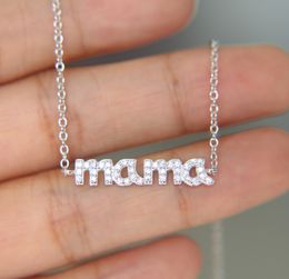 mother day gift cz mama necklace 100% 925 sterling silver 3 Colours delicate pave cz mama charm silver Jewellery for mom229w