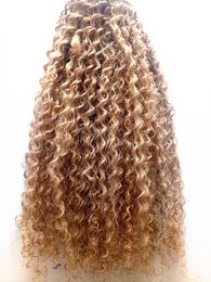 Brazilian Human Virgin Remy Clip Ins Hair Extensions Dark Blonde Kinky Curly Double Drawn Thick Wefted