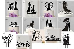 Mr Mrs Wedding Decoration Cake Topper Acrylic Black Romantic Bride Groom Cake Accessories For Wedding Party Favors SN511