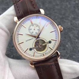 New Brown Leather Fashion Mechanical Men's Stainless Steel Automatic Movement Watch Sports mens Self-wind Watches Wristwatch 2138