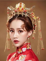 2019 bridal headwear, Chinese phoenix crown, wedding costume, hair accessories set