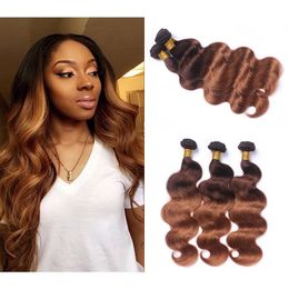 Ombre 4/30 Body Wave 3 Bundles Brazilian Remy Human Hair Weaves Ombre Color Two Tone Dark Brown to Medium Auburn Hair Extensions