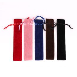 Velvet Pen Pouch Holder Single Pencil Bag Pen Case Rope Locking Gift Bag 5 Colours W8289