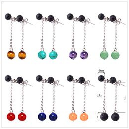 Cheap 8mm Natural Stone 6mm Lava Stone Bead Turquoise Earrings Aromatherapy Essential Oil Perfume Diffuser Dangle Earrings for women Jewellery