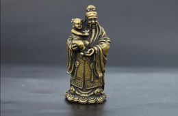 Brass Fuxing small ornaments mini copper Fu Lushou hand piece copper Buddha statue antique bronze antique micro-carved old copper