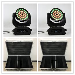 2 pieces with flightcase Pro dmx 4-in-1 rgbw 36x10 zoom wash 4in1 36x10w led moving head wash zoom light