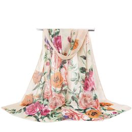 Factory Wholesale Silk Chiffon Scarf Women Long Scarves 2018 New Beauty Flower Poeny Print Sarong Wrap Beach Cover 160*50cm DHL Free