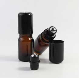Amber Brown 5ml 1/6oz ROLL ON fragrance PERFUME bottle Thick GLASS BOTTLE ESSENTIAL OIL Aromatherapy bottle Steel Metal Roller ball SN1481