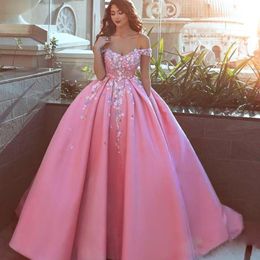 Glamorous Featured Satin Prom Dresses Floral Applique Off Shoulder Sleeveless Formal Party Dress Custom Made Ball Gown Evening Dresses