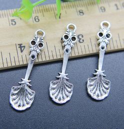 Wholesale 100pcs Skull Spoon Alloy Charms Pendant Retro Jewelry Making DIY Keychain Ancient Silver Pendant For Bracelet Earrings 35*10mm