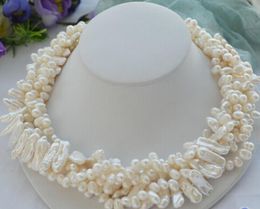 5row 17" 20mm white biwa / rice freshwater cultured pearl necklace