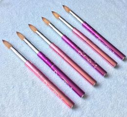 Acrylic Nail Art Brush Supernova Sale Top Grade Kolinsky Round Pink Color Metal Handle 12#14#16#18#20 Set Painting Design Pen Nail Tips Tool
