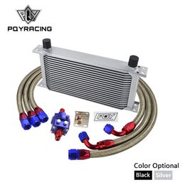 UNIVERSAL OIL COOLER KIT 19ROWS OIL COOLER + OIL FILTER ADAPTER + NYLON STAINLESS BRAIDED HOSE WITH PQY STICKER AND BOX