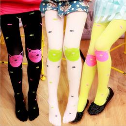 Spring Summer Girls Velvet Pantyhose Children Leggings Socks Cute Cartoon Cat Fish Pattern Candy Colour Quality 10 Colours