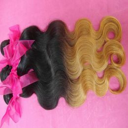 4pcs Brazilian Human Hair Wefts Coloured ombre Weave 1B/27 Bundles with closure alone Bleached Extensions