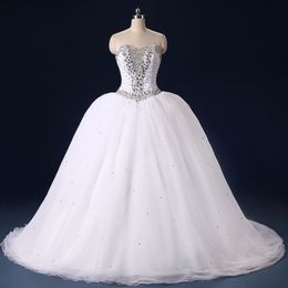 Luxury Sparkly 2018 Crystal Beaded Tulle Ball Gown Wedding Dresses Sweetheart Lace Up Back Long Bridal Gowns Custom Made China EN1031