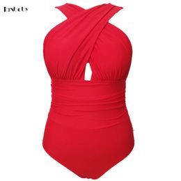 Wholesale-Large Size Swimming Suits Womens 1 Pieces Trikinis Cross Cup High Waist Swimsuit Red Plus Size One-pieces Bathing Suits