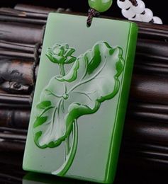 New Green Jades Pendant Carving lotus flowers With Coin Women Men's Amulet jade statue Jades Jewellery Pendants+Beads Necklace Natural stone