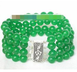 Free Shipping>>>8" 8mm 4row round healthy green bead Bracelet