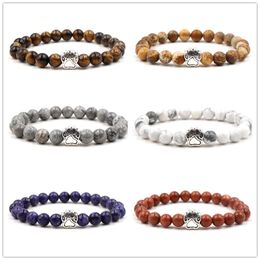 8mm natural Stone Turquoise Beads Bracelet Silver Colour Dog Paw Bracelet for women men